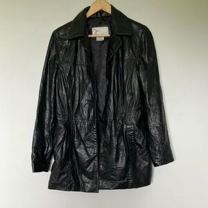 Nine West Black Long Leather Jacket